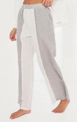 Black Contrast Pinstripe Linen Look Pants