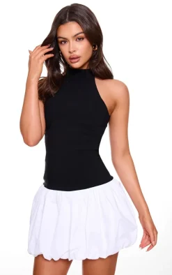 Black Contrast Puffball Dress