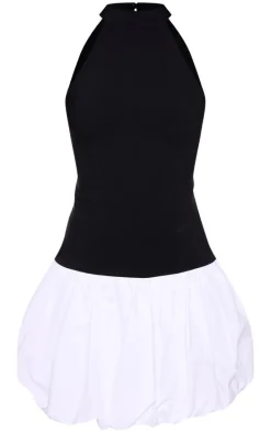 Black Contrast Puffball Dress
