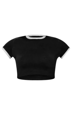 Black Contrast Short Sleeve Top