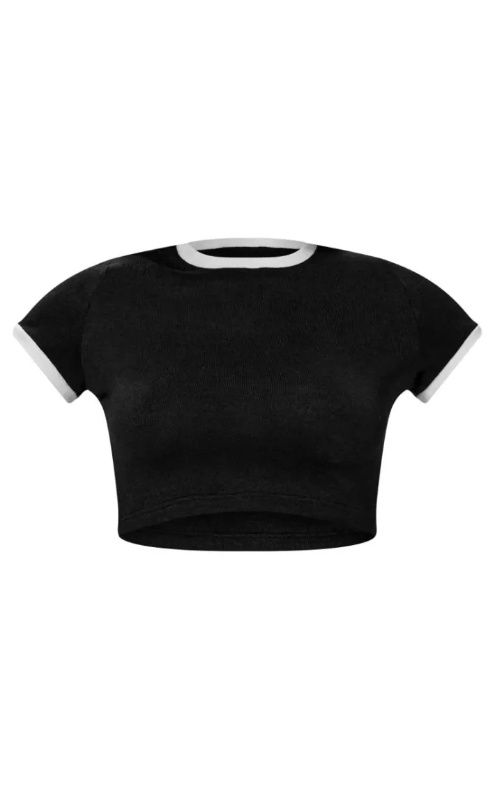 Black Contrast Short Sleeve Top
