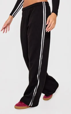 Black Contrast Stripe Wide Leg Sweatpants