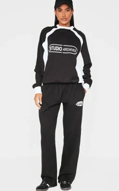 Black Contrast Studio Archives Embroidered Wide Leg Sweatpants