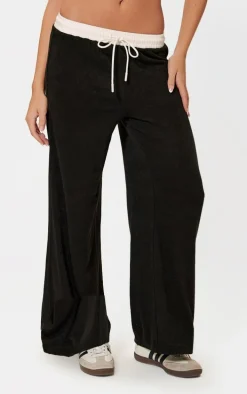 Black Contrast Wide Leg Pants