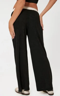 Black Contrast Wide Leg Pants