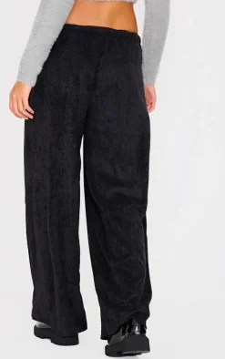 Black Cord Low Rise Drawstring Wide Leg Pants