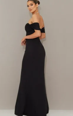 Black Corset Detail Bardot Bridesmaid Dress