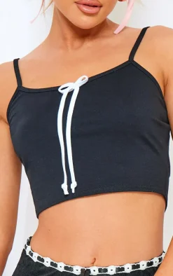 Black Cotton Bow Tie Front Cami