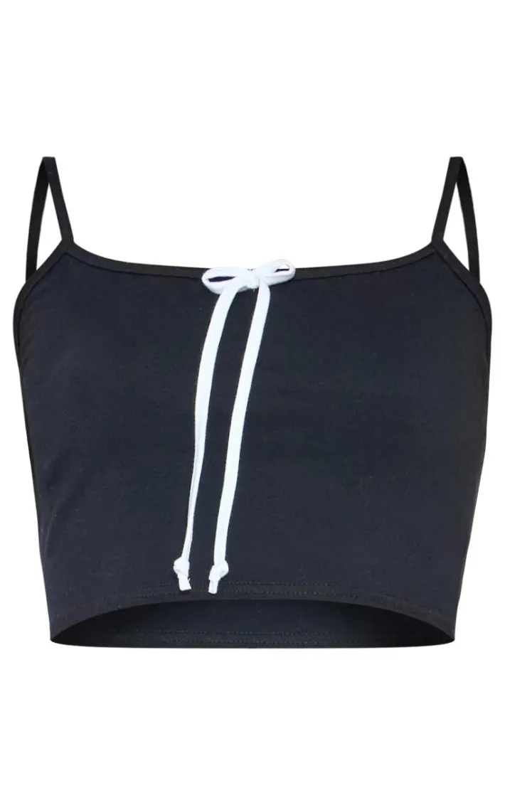Black Cotton Bow Tie Front Cami