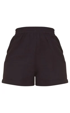 Black Cotton Cheesecloth Oversized Turn Up Hem Floaty Shorts