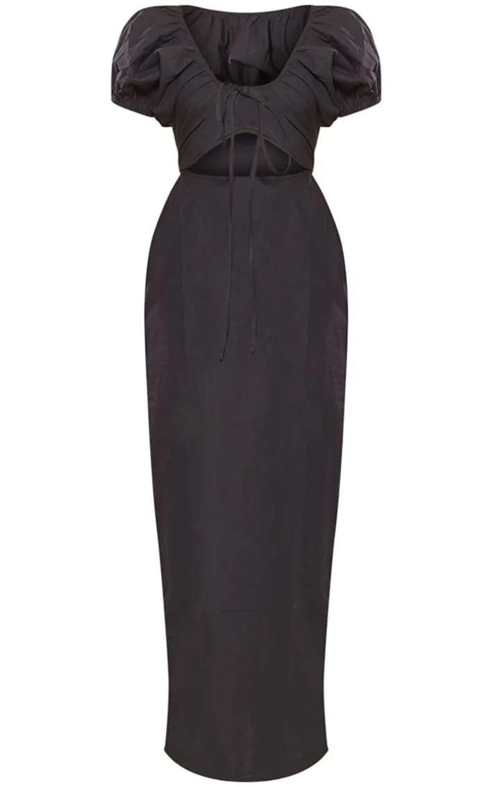 Black Cotton Cut Out Front Midaxi Dress