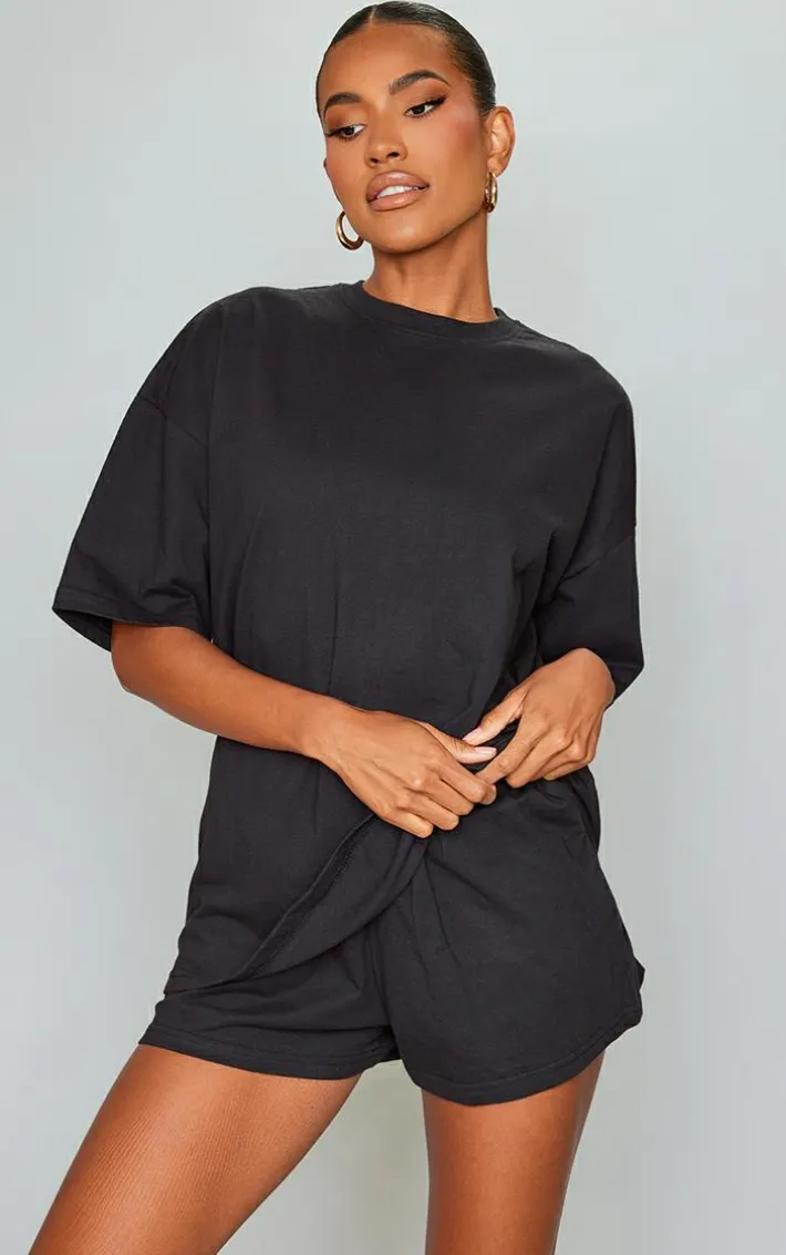 Black Cotton Oversized Boxy Short