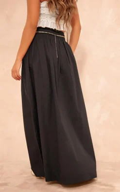 Black Cotton Poplin Dip Waistband Maxi Skirt