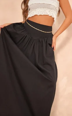 Black Cotton Poplin Dip Waistband Maxi Skirt
