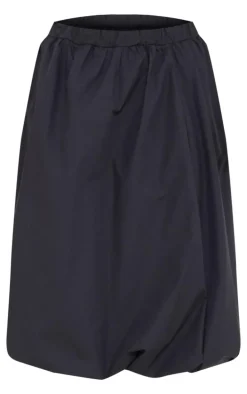 Black Cotton Poplin Midi Puffball Skirt