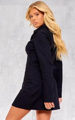 Black Cotton Poplin Trim Detail Shirt Dress