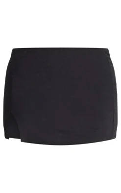 Black Cotton Split Hem Micro Mini