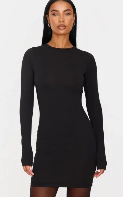 Black Cotton Tie Scoop Back Mini Dress