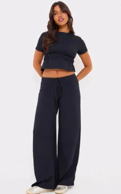 Black Cotton Wide Leg Pants
