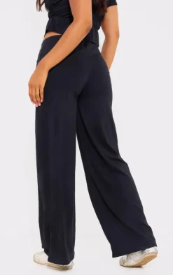 Black Cotton Wide Leg Pants
