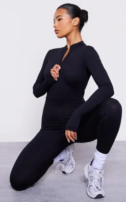 Black Cotton Zip Front Catsuit