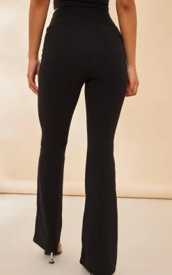 Black Crepe Dip Cross Over Hem Flare Pants