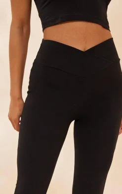 Black Crepe Dip Cross Over Hem Flare Pants