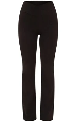 Black Crepe Dip Cross Over Hem Flare Pants