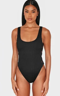 Black Crinkle Bow Side Swimsuit