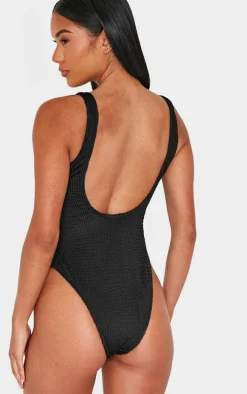 Black Crinkle Bow Side Swimsuit