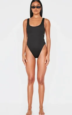 Black Crinkle Bow Side Swimsuit