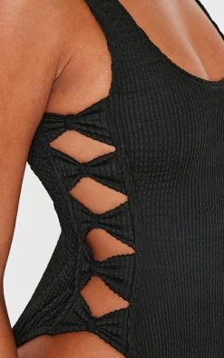 Black Crinkle Bow Side Swimsuit