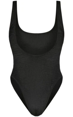 Black Crinkle Bow Side Swimsuit