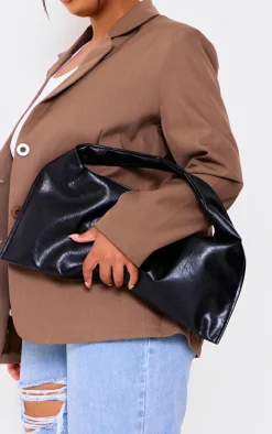 Black Crinkle PU Rectangular Slouch Shoulder Bag