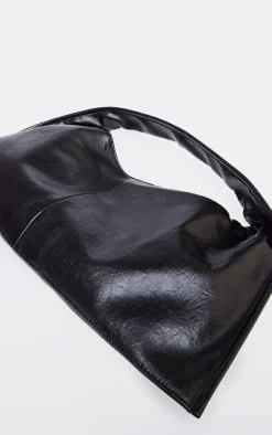 Black Crinkle PU Rectangular Slouch Shoulder Bag