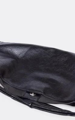 Black Crinkle PU Rectangular Slouch Shoulder Bag