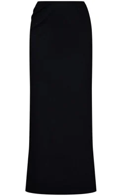 Black Crinkle Rib Curved Waist Maxi Skirt