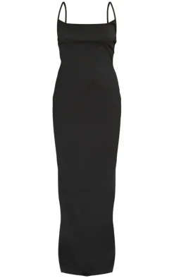 Black Crinkle Textured Contrast Strappy Maxi Dress