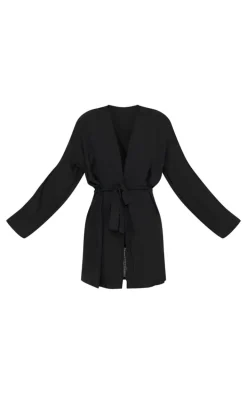 Black Crinkle Textured Short Beach Kimono