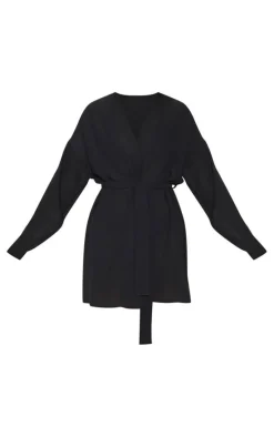 Black Crinkle Textured Short Beach Kimono