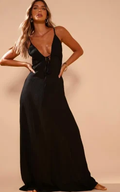 Black Crinkle Tie Maxi Beach Dress