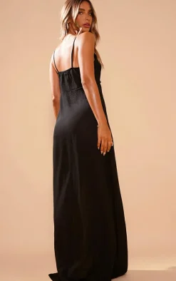 Black Crinkle Tie Maxi Beach Dress