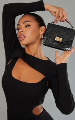 Black Croc Cross Body Bag