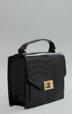 Black Croc Cross Body Bag