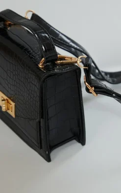 Black Croc Cross Body Bag