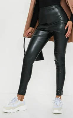 Black Croc Faux Leather Skinny Pants