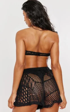 Black Crochet Bandeau Gold Trim Beach Top