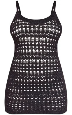 Black Crochet Knit Cami Mini Dress