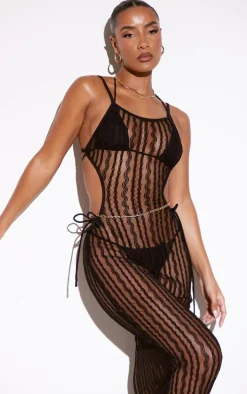 Black Crochet Netted Halterneck Side Split Beach Dress
