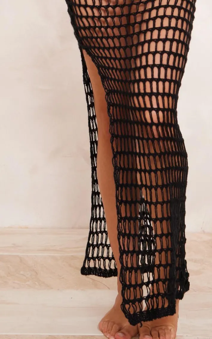 Black Crochet Open Knit Beach Maxi Skirt